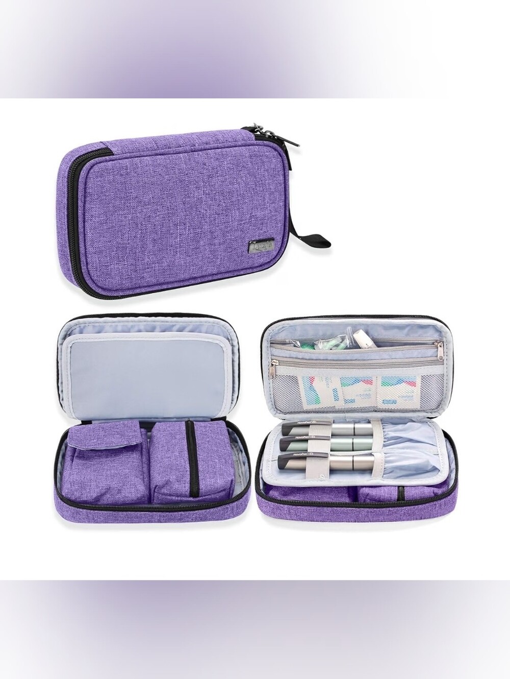 Diabetic Supplies Travel Case, PurpleStorage Bag with Detach for Glucose Meter